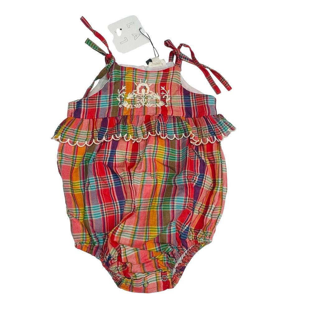 NWT Lali Size 12M Red Madras Plaid Little Summer Frannie Romper